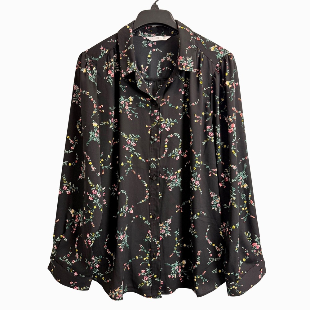 LC Lauren Conrad Womens XXL Black Floral Long Sleeve Button Down Blouse Top